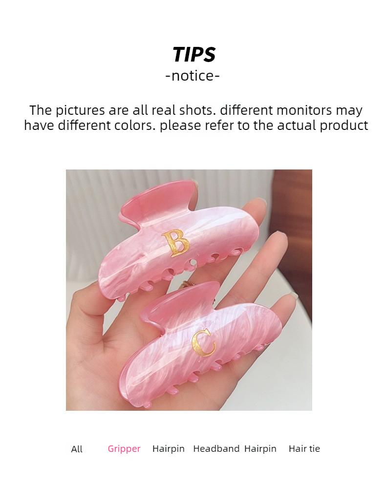Pink Iridescent Gold Foil Initial Letter Hair ClawClips | Large Acrylic Half Moon Claw Clip for Thick Hair | Hair Claw for Updo Hairstyle #clawclips#