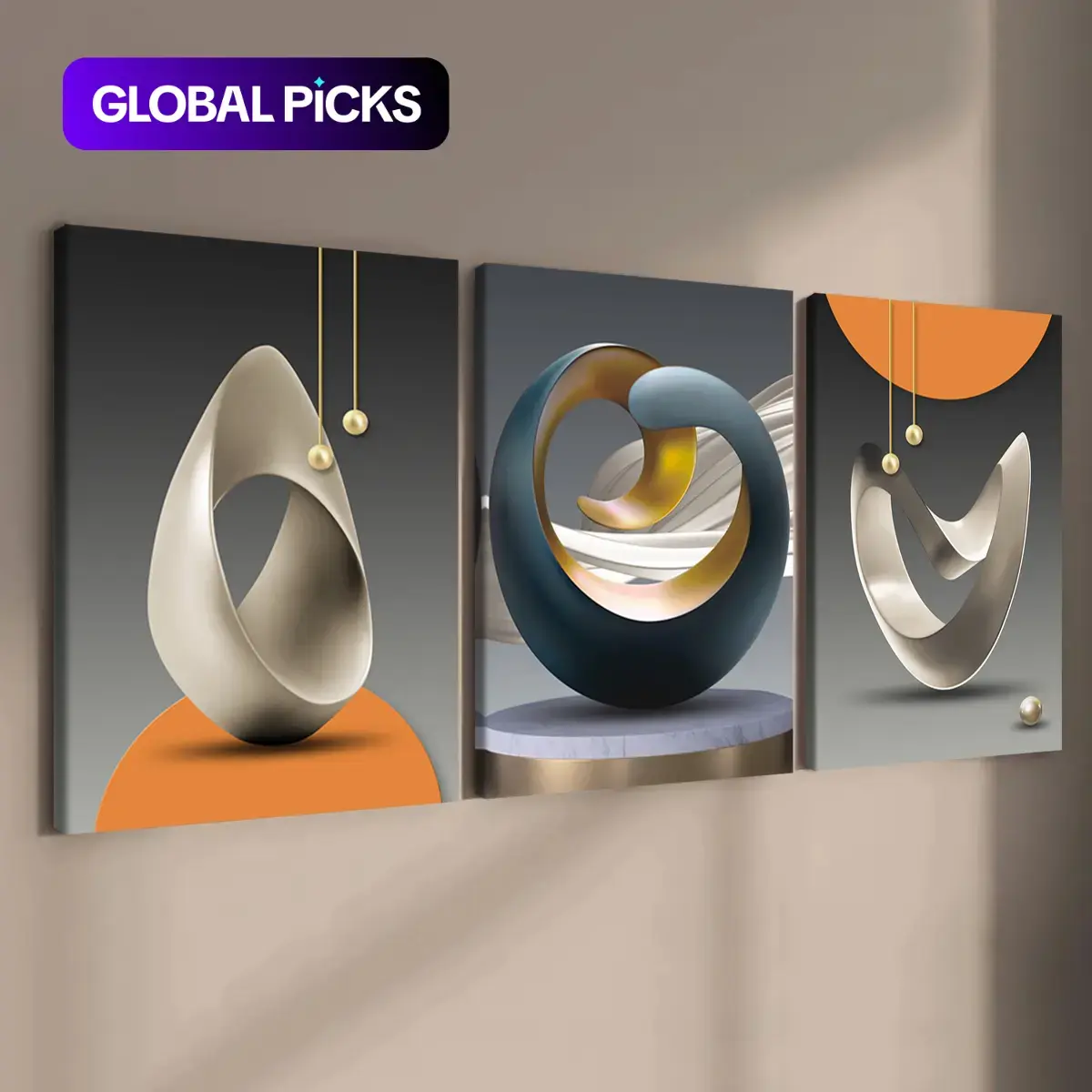 3-Piece Modern Abstract Art Canvas Prints Artwork, Contemporary Art, Modern Abstract Design, Abstract Pattern Print, Solid Wood Frame, Waterproof HD Wall Decor, Wooden Wall Art for Home Office Living Room Bedroom Decoration
