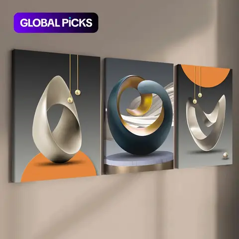 3-Piece Modern Abstract Art Canvas Prints Decorative Artwork, Contemporary Art, Abstract Pattern Print, Solid Wood Frame, Waterproof HD Wall Decor, Wooden Wall Art for Home Office Living Room Bedroom Decoration #GLOBAL PICKS