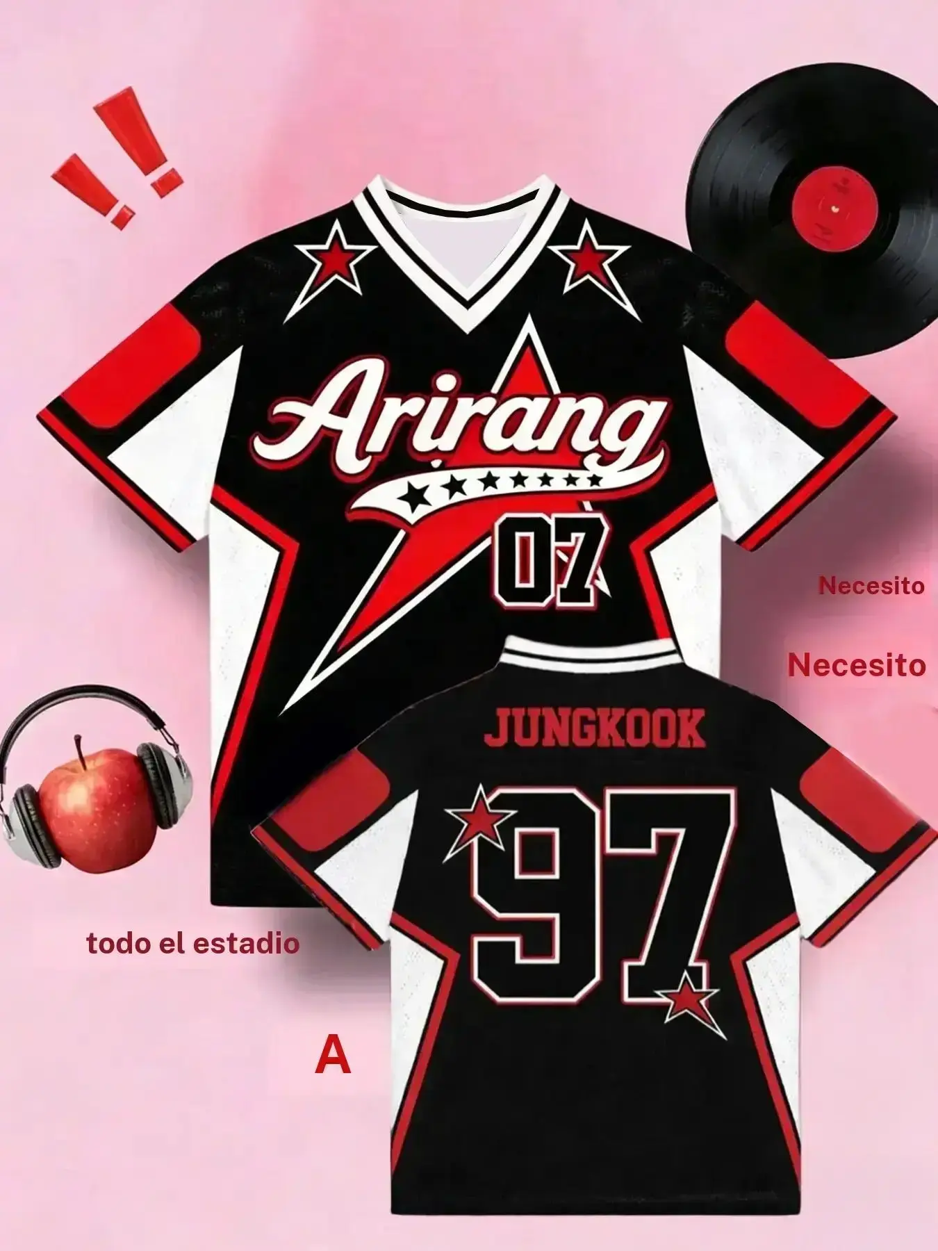 J-Hope Arirang 94 Star Pattern Print Jersey, Casual Loose V-Neck T-Shirt Top, Breathable Fabric, Ideal for Army Fans, K-Pop Lovers, Concert Attendees, Casual Chic Streetwear Enthusiasts