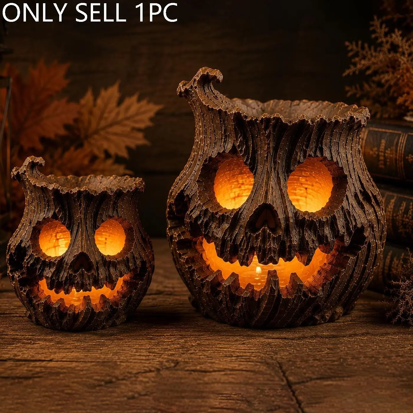 Skull Jack O Lantern Tealight Holder, Woodgrain Halloween Pumpkin, Gothic Skull Decorations, Printed Spooky Fall Decoration, Halloween Decorations, Vintage Halloween Decorations, Halloween Decorations for Bedroom