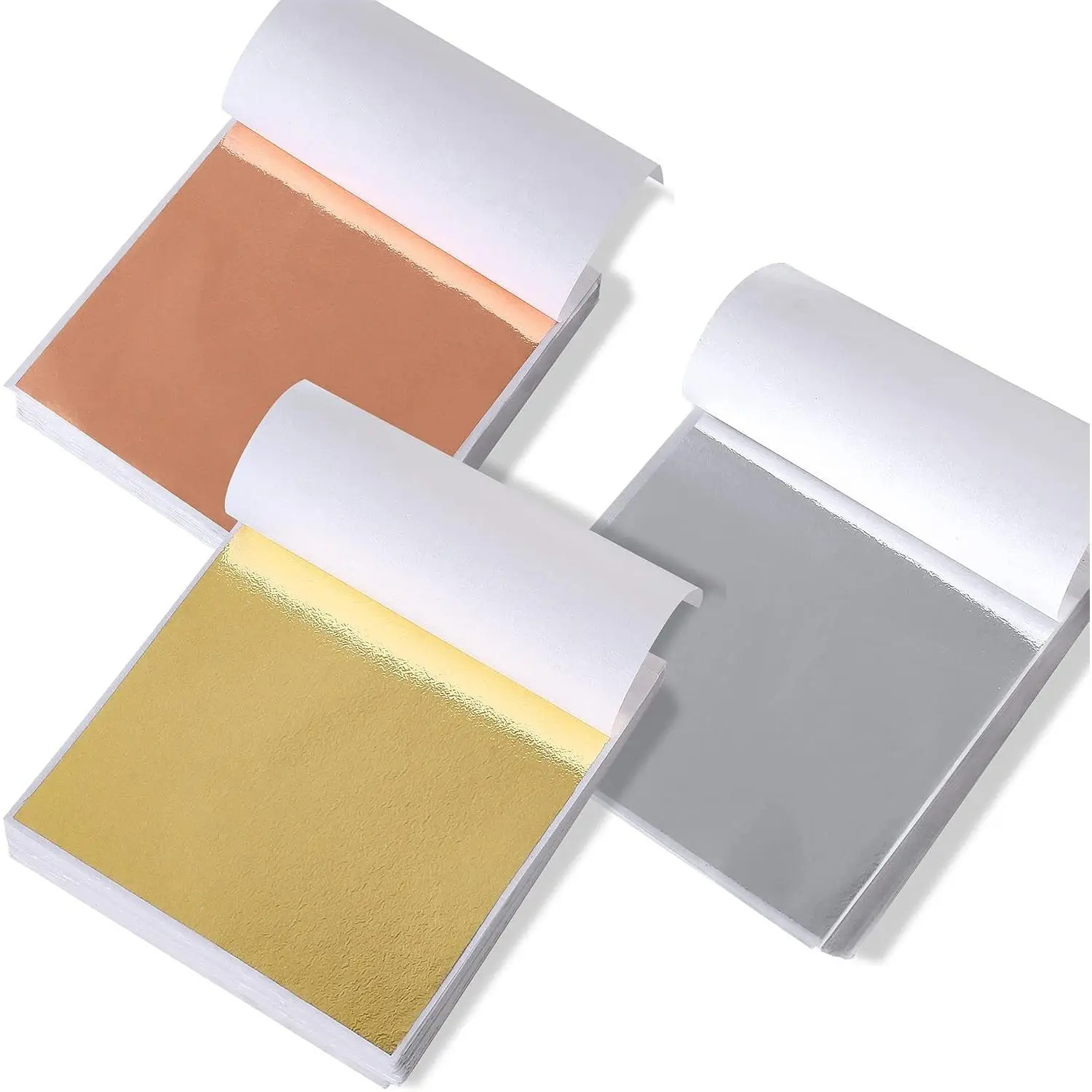 300pcs Imitaion Gold Leaf Sheets for Resin.3 Multi-Color Gold Foil Sheets (Gold,Silver,Rose Gold) are Suitable for Art,Crafts,Resin,Painting,Furniture,Decoration.3.15×3.35 inches.