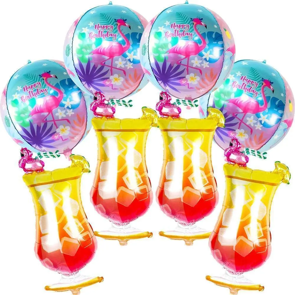 8-Piece Set, 4 Flamingo Cocktail Balloons, 4 22-Inch 4D Round Flamingo Balloons, Summer Hawaiian Balloon Set, Beach Party Foil Balloons, Suitable for Beach Parties, Seaside Gatherings, Summer Parties, Birthday Parties, Bachelor Parties, and Decorations