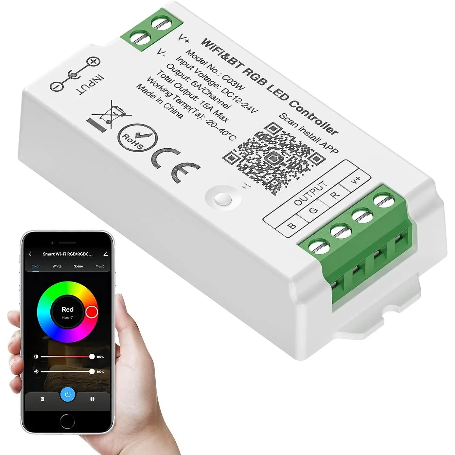 C03W WiFi  RGB LED Strip Controller Group Control Support Tuya  Life APP/Voice Control Compatible with LM091 LM096 LM007 LM097 RGB Remote DC12-24V