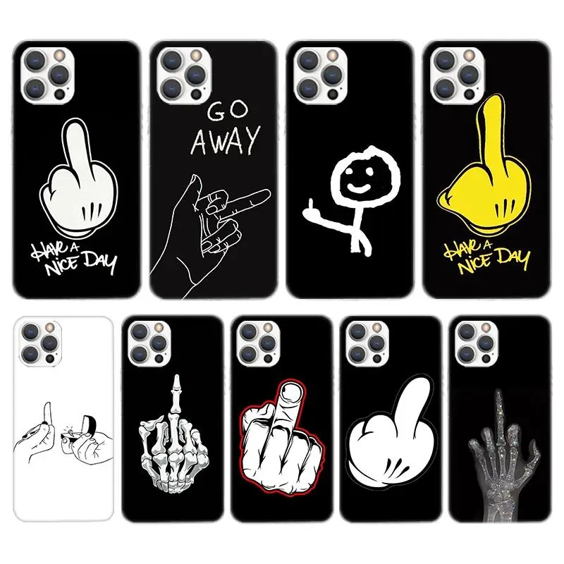 Rude Finger Phone Case for iPhone 17 16 15 14 13 12 11 Pro Max, Funny Middle Finger Graphic Design Black & White Cool Back Cover