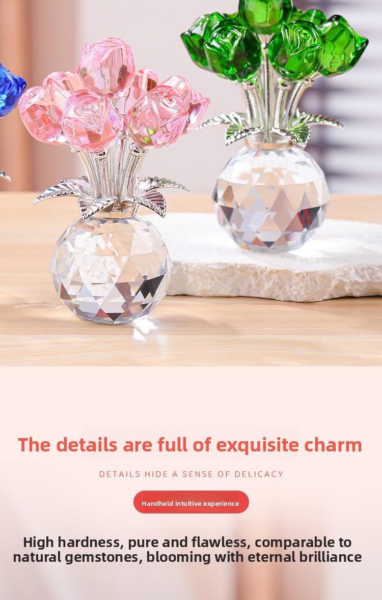 Red crystal rose flower gift, birthday present, living room desktop decoration, creative ornament