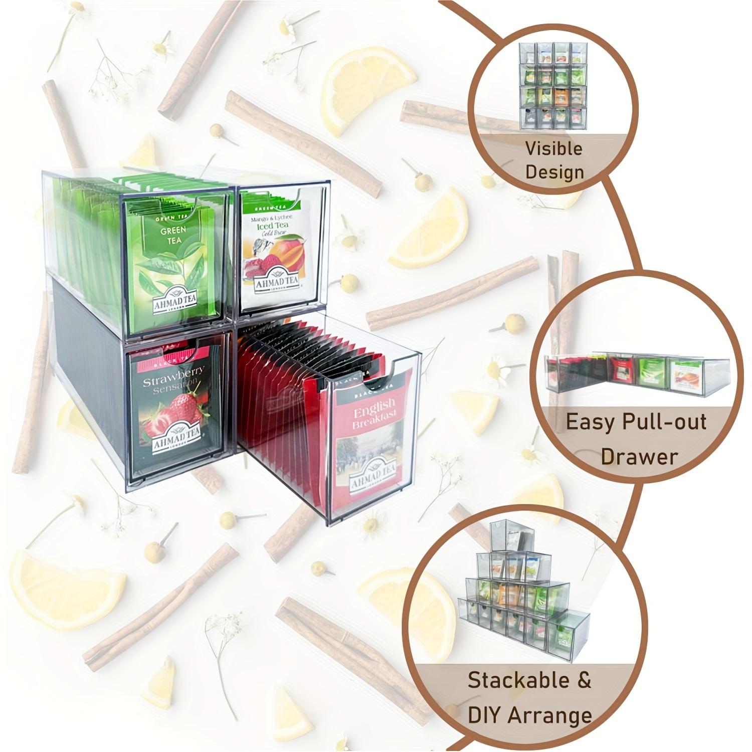 2/4pcs Tea Bag Drawer Organizer - Clear Plastic Drawer Tea Bag Holder, Stackable And Portable for Kitchen Refrigerator Coffee Bags And Snacks - Modern Design for Countertop Or Cabinet Boxes
