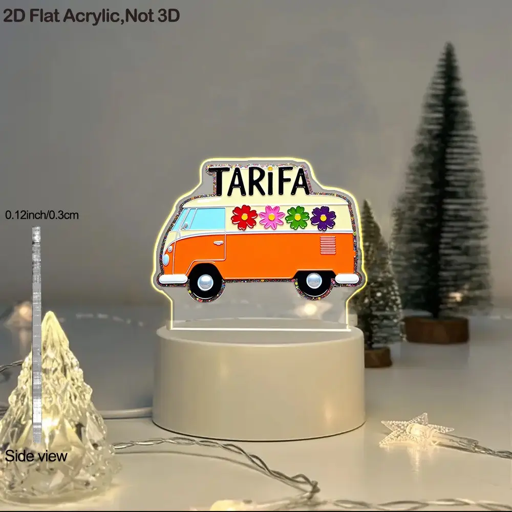 USB Powered 2D Acrylic LED Night Light, Colorful Cartoon Truck Design, Perfect for Bedside or Desk Decoration, Stylish and Functional
