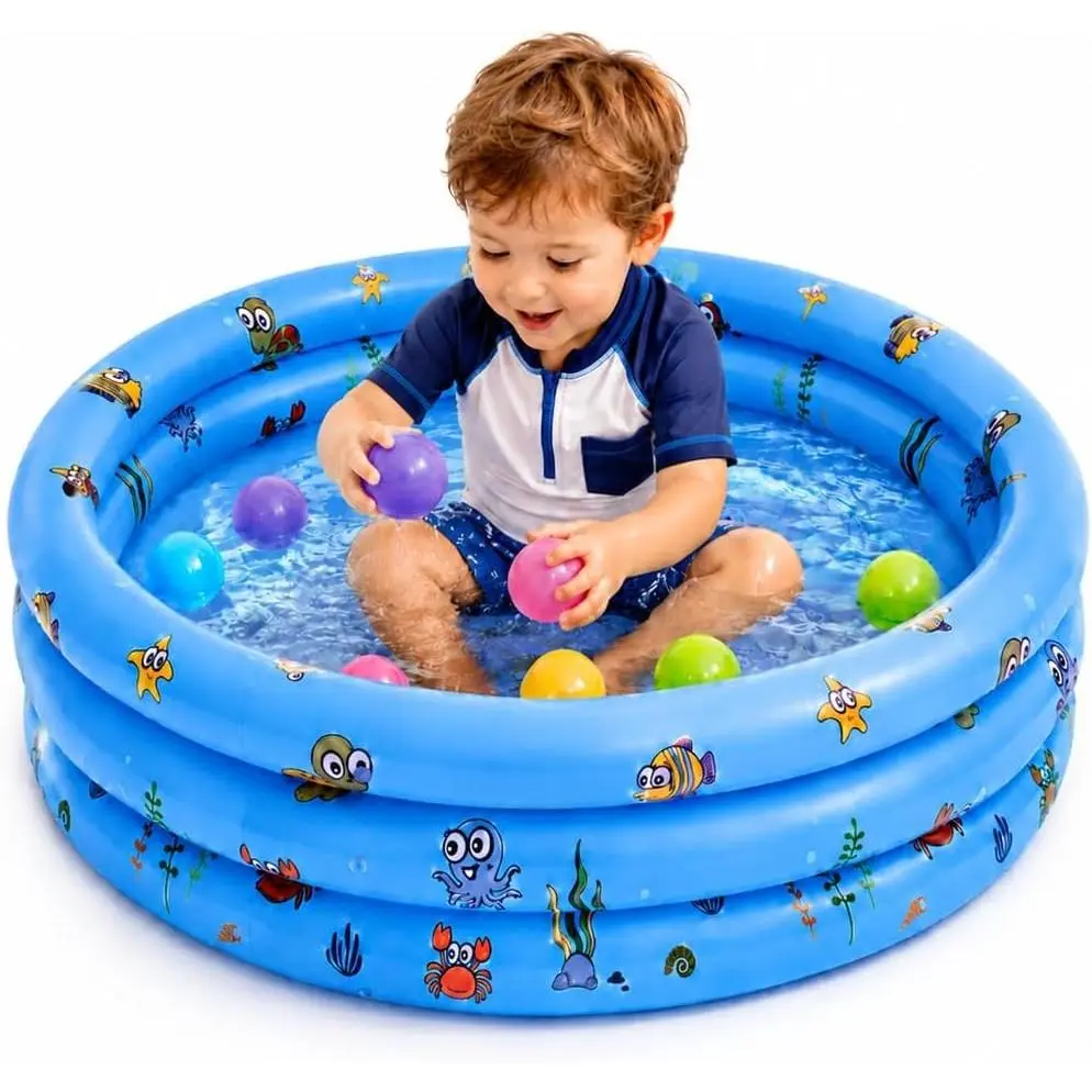 Baby Pool for Toddlers 1-3 with Bubble Bottom, Inflatable Kiddie Pool for Kids with Easy Drain Plug, Small Blow Up Pool for Backyard Summer Water Play, Durable Kids Swimming Pool (Blue)