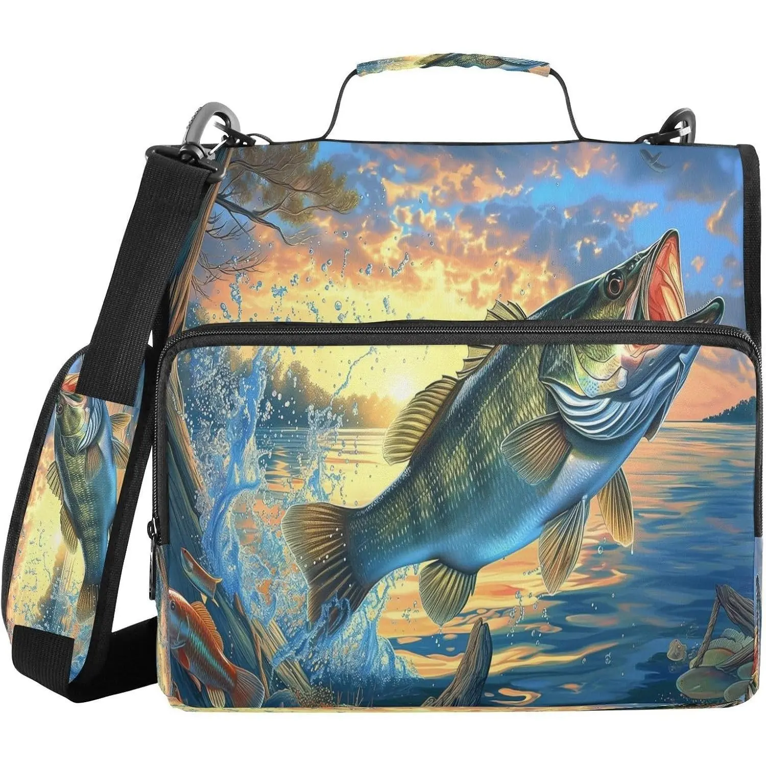 3 Ring Big Fish Zipper Binder Organizer, Large Capacity Multi-Pocket Trapper Keeper File Folder with Zipper and Shoulder Strap for Office Supplies