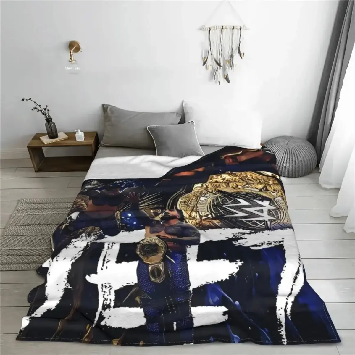 Jey Uso Yeet Inspired Flannel Blanket, WWE Wrestling Style Throw, Soft Cozy Fleece Blanket, Gamer Room Dorm Sofa Bed Gift for Fans