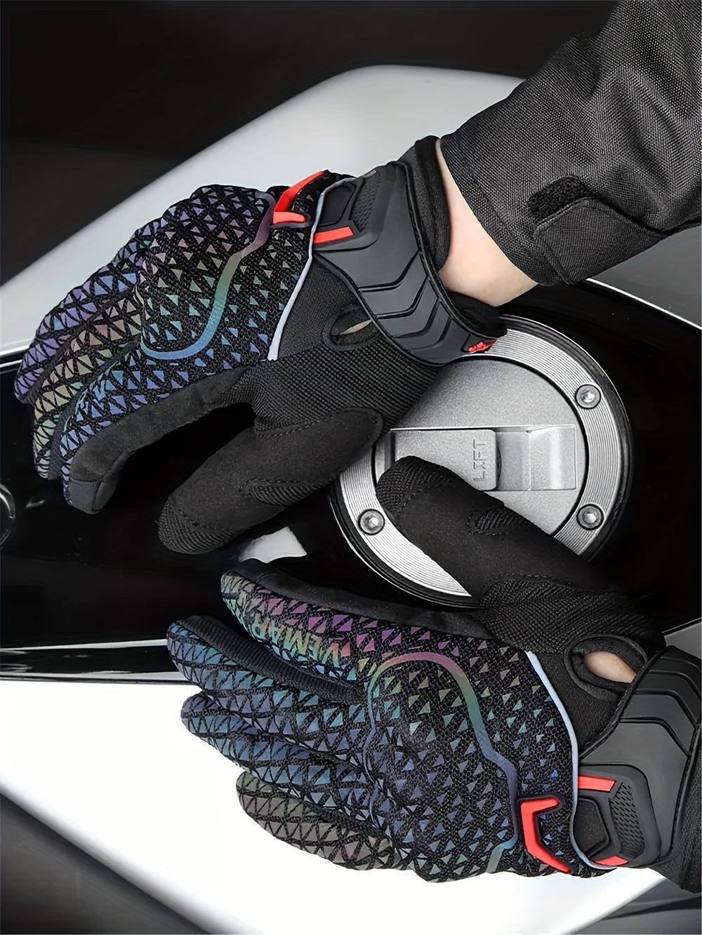 Motorcycle Riding Gloves for & - Touchscreen Compatible, Breathable Night Vision Reflective Gloves with Iridescent Rainbow Colors (/Headlight-Activated), Dirt Bike, ATV, MTB, MBX, Motorbike (Adjustable Strap Closure)