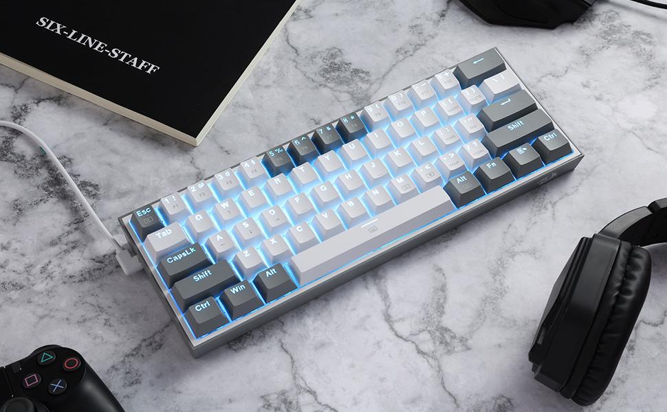 Redragon K617 Fizz 60% Wired RGB Gaming Keyboard, 61 Keys Hot-Swap Compact Mechanical Keyboard, Linear Red Switch, Pro Driver/Software Supported