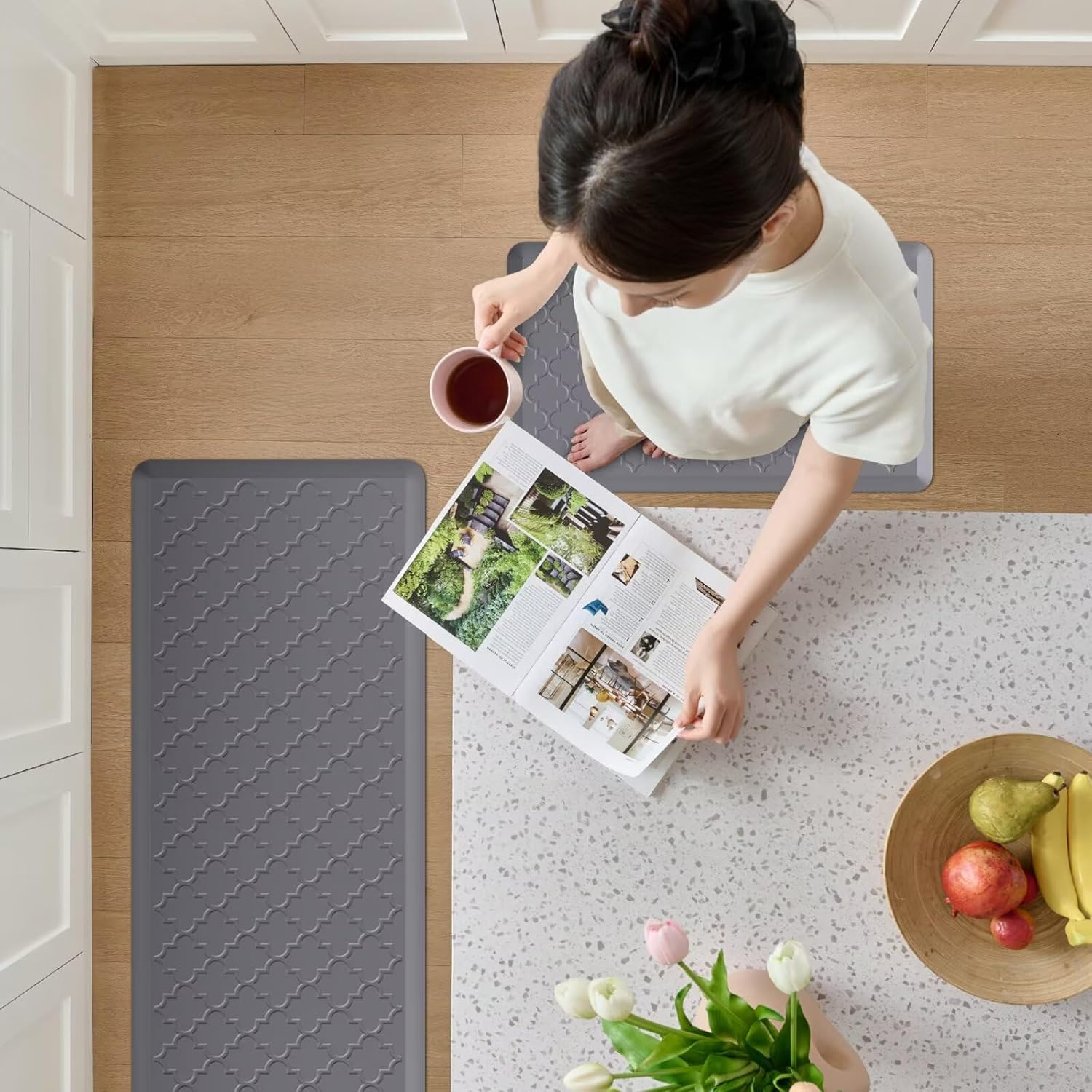 [Non-Slip Kitchen Mats] 2pcs Non-Slip Cushioned Kitchen Mats for Floor| Anti Fatigue Mats for Standing, Office, Sink, Laundry - Grey