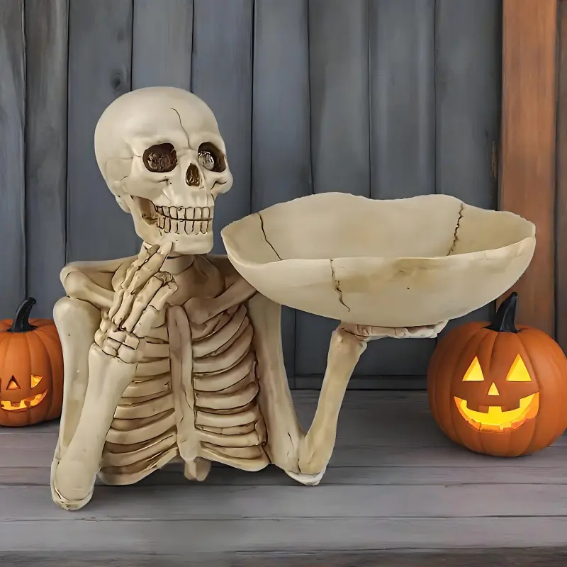 1 piece of Gothic skull decoration-Gothic skull decoration with bowl center, indoor/outdoor Halloween party decoration, candy tray, scary home decoration-no electricity, resin desktop display, festive gift ideas, light pendant decoration.