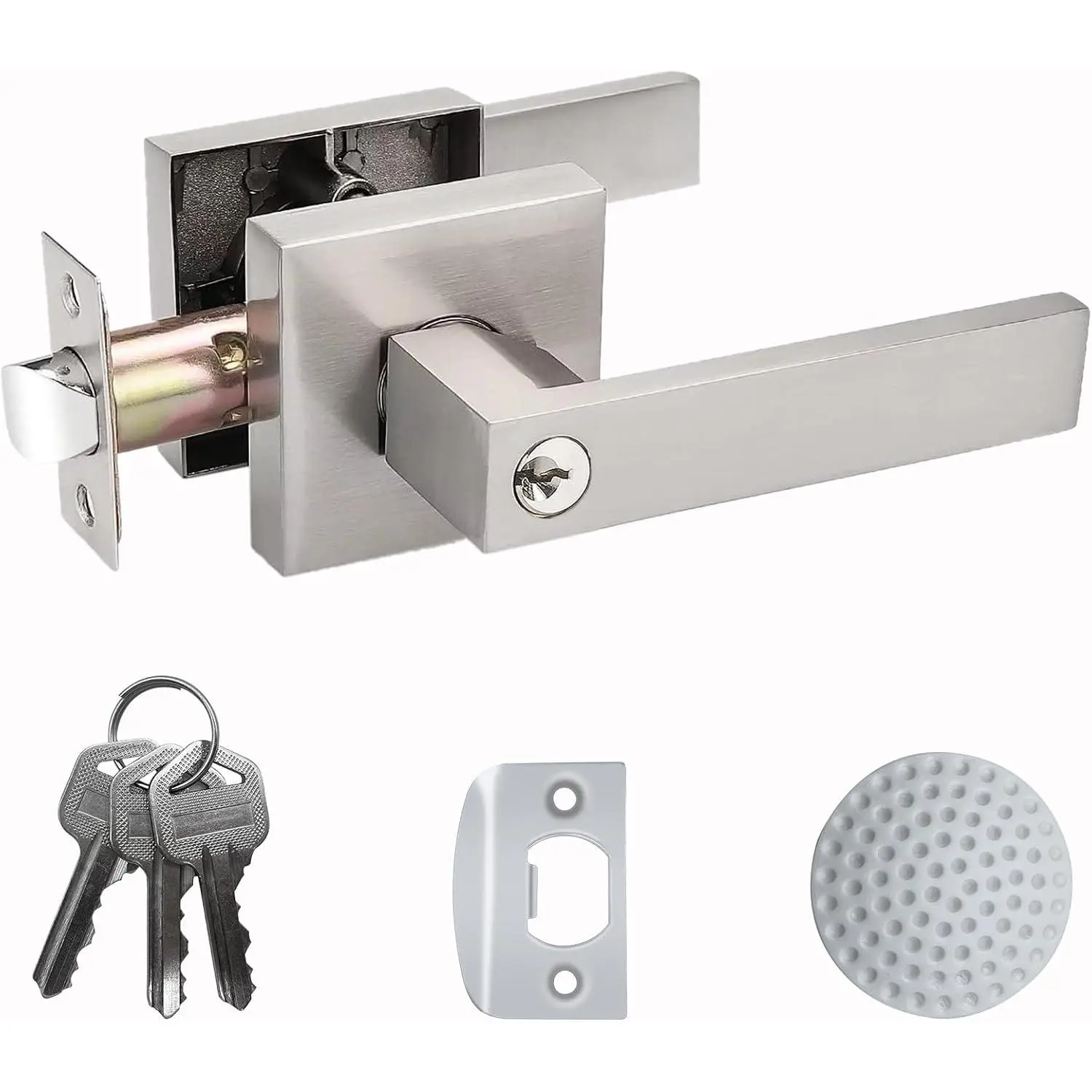 Door Handle Heavy Duty, Keyed Alike Entry Door Lever | Door Knobs with Lock and Key, Square Door Lever in Satin Nickel for Bedroom, Bathroom and Front Door