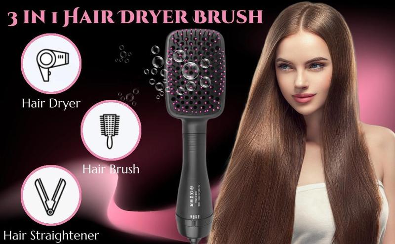 Hair Dryer Brush Blow Dryer Brush in One, 3 in 1 One Step Hair Dryer and Styler, Negative Ion Hair Straightener Hot Air Styling Tool for Straightening Drying Smoothing