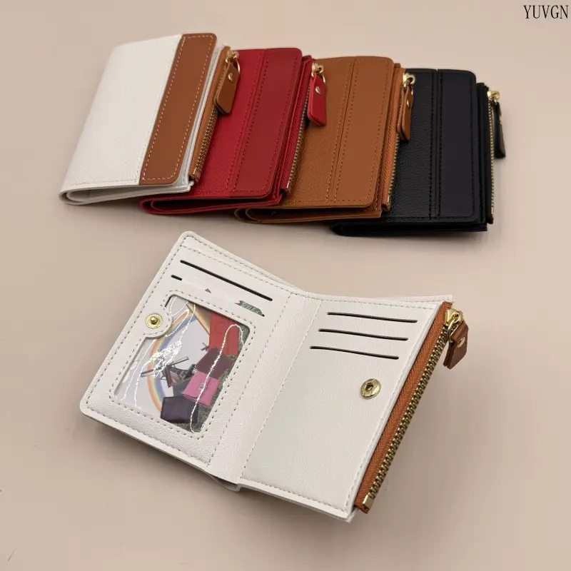 Mini Bifold Card Wallet for Women, Multi Slot ID Window Purse with Zipper Coin Pocket, Portable Daily Cash Card Storage Accessory