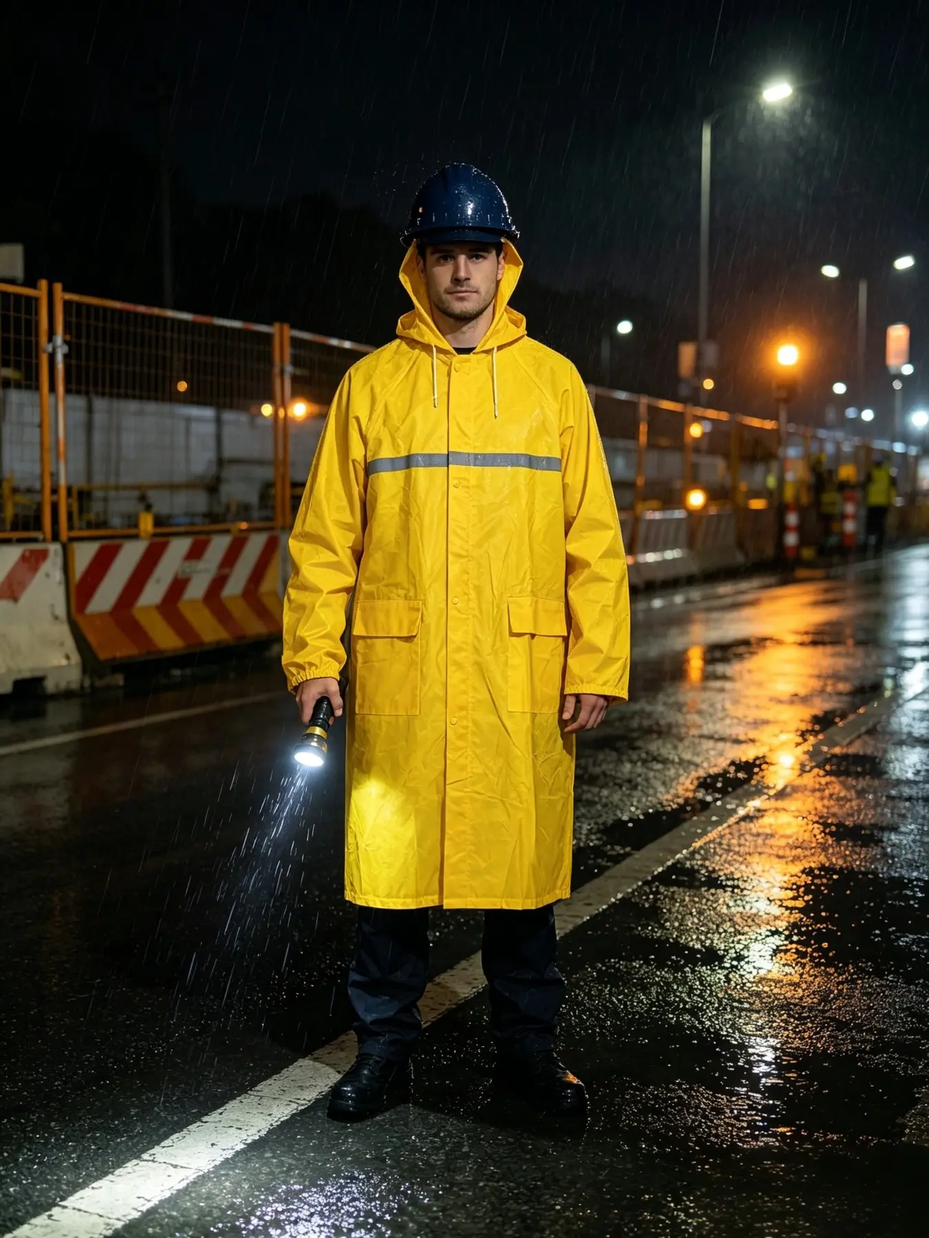 Hooded Reflective Outdoor Raincoat, Extended Loose Fit, Waterproof Durable Fabric, Unisex, Ideal for Rainy Weather, Construction, Fishing