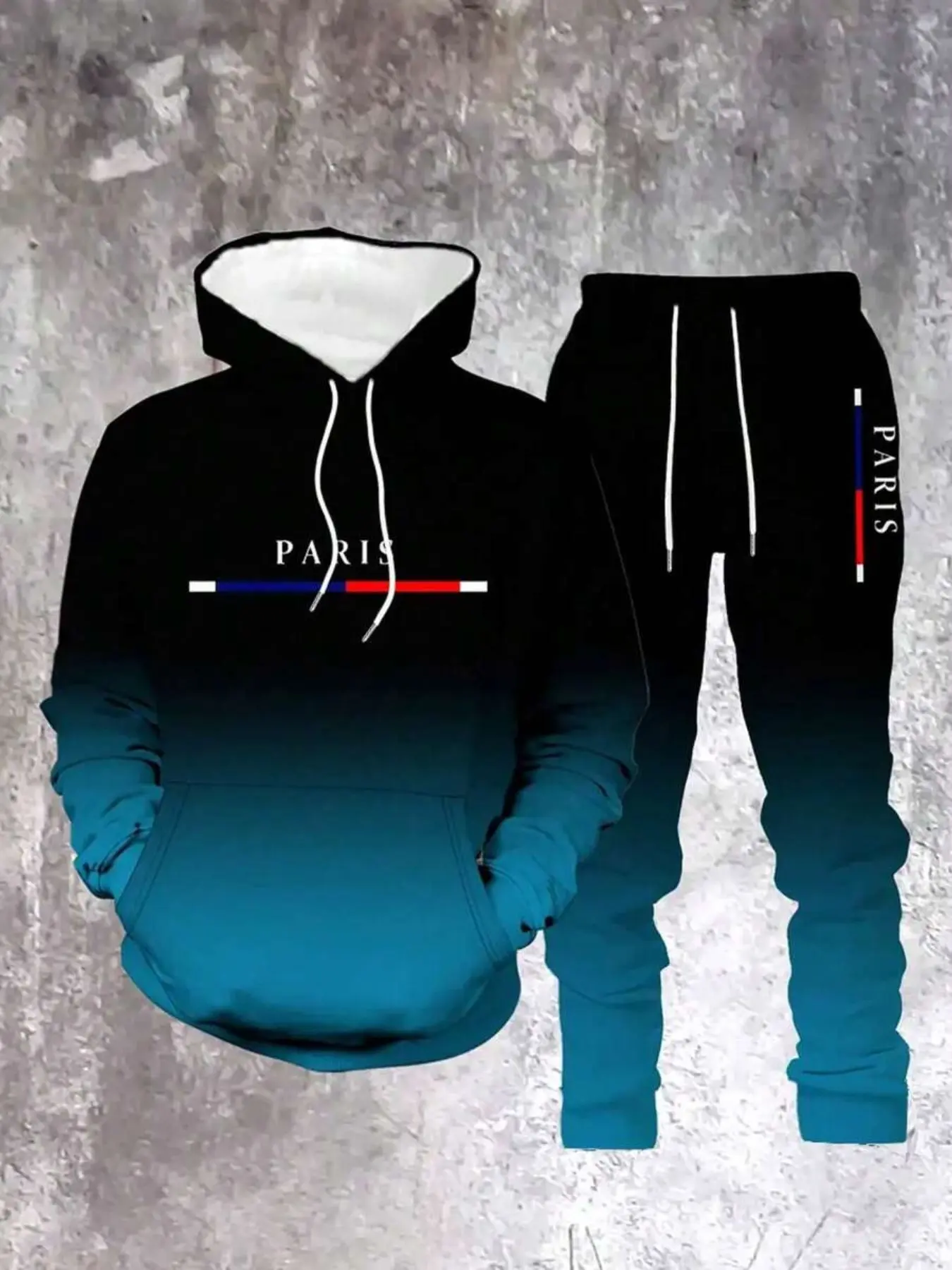 Men's 2-Piece Set Hoodie and Pants, Gradient Letter Print, Fall Winter Fashion, Casual Daily Wear, Stylish Two-Piece