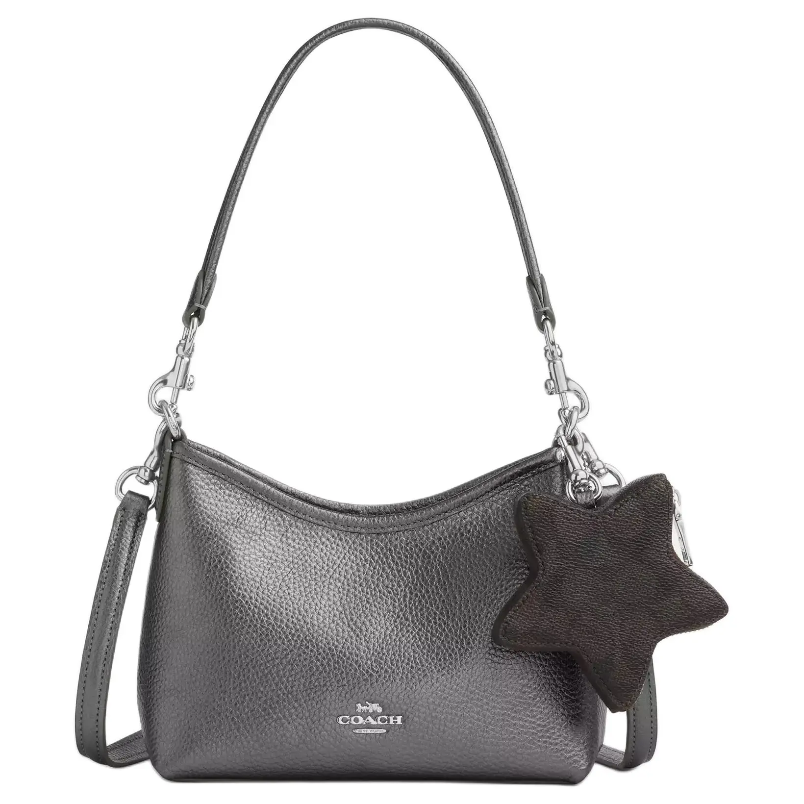 COACH Laurel 19 Star Pendant Crossbody Shoulder Bag for Women, Leather-Trimmed Coated Canvas, Small Size, Silver