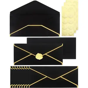 Business Envelopes with V-Flap, Border 30 Pack #10 Envelopes Made of 150gsm Paper, Standard Envelopes with  Stickers for Office, Checks, Letter Mailing,9.45 x 4.13 Inches (Black)