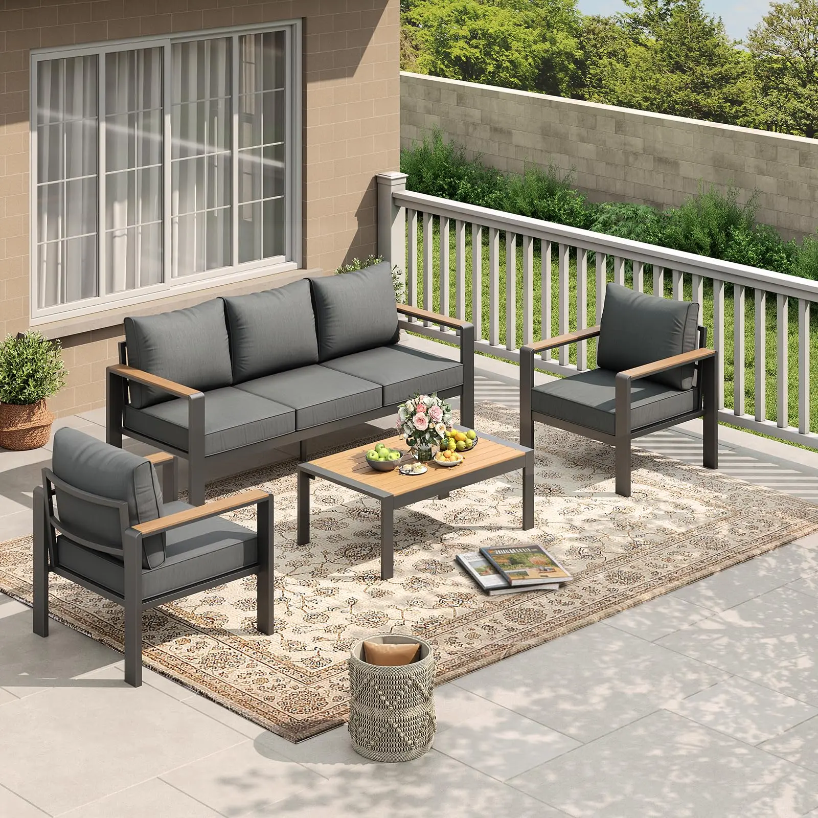 GARVEE 5-Piece Aluminum Patio Furniture Set - Outdoor Sectional Sofa with Multiple Seats, Rectangular Coffee Table for Backyard, Deck Outdoor Furniture Set, Patio Furniture Sets