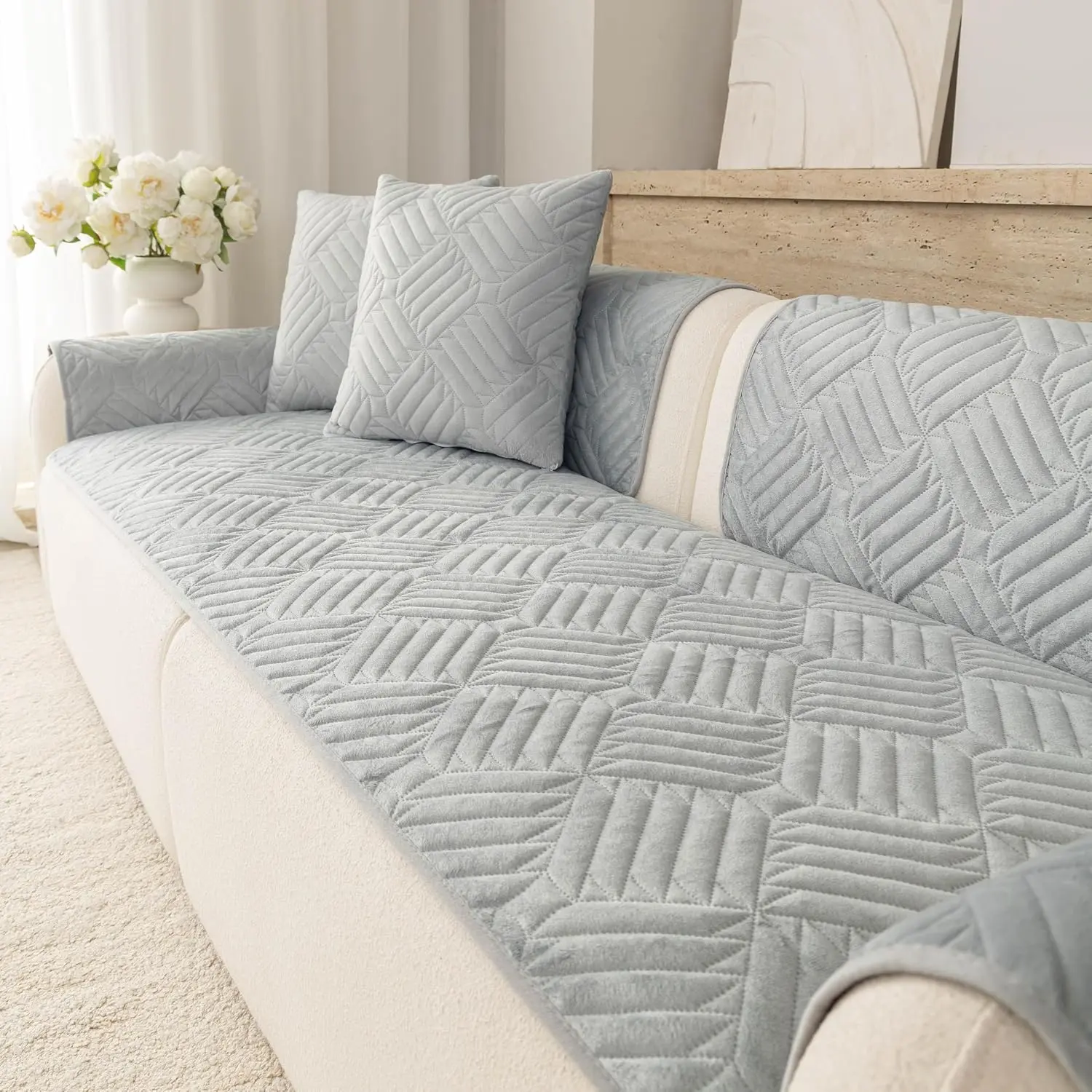 Washable Couch Cover for Pets Dogs, Non-Slip Waterproof Pet Sofa Protector for 3-Cushion Sectional, L-Sofa & Loveseat(1PC/27.6"x27.6",Light Grey)