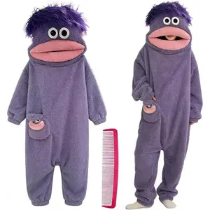 Adult Big Silly Mouth Monster Onesie Pajamas - Cozy Plush Sleepwear, Funny Couple Loungewear with Comb, Party-Ready Green & Light Blue Home Supplies