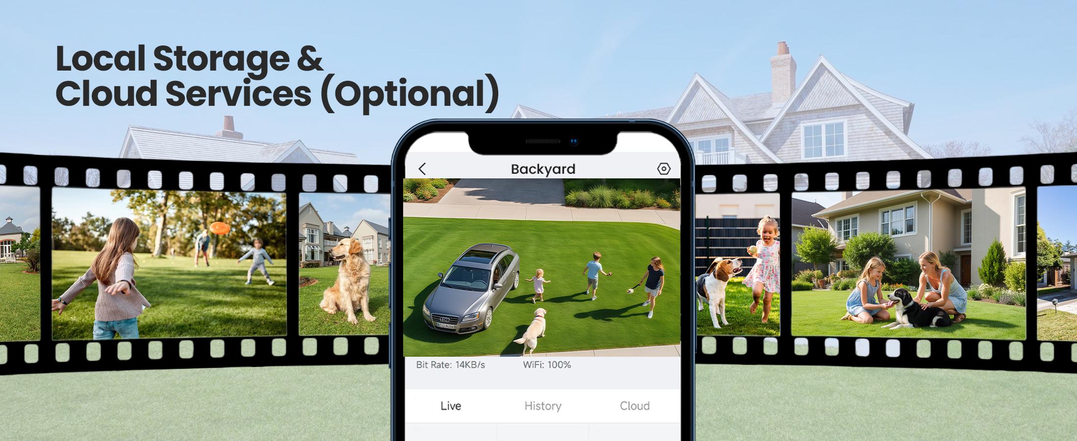 Wireless Solar-Powered Outdoor Security Camera with Battery Backup - WiFi Home Surveillance System with Floodlight, Color Night Vision, Motion Sensor Alarm, and Door Monitoring (Indoor/Outdoor Use)