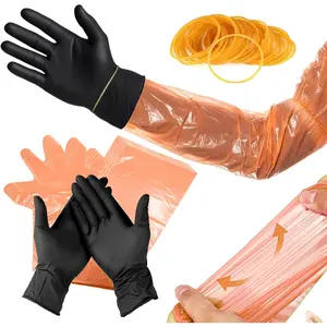 36 Pairs Field Dressing Gloves for Deer Gutting Hunting Cleaning Accessory Kit includes Disposable Arm Gloves and Short Nitrile Gloves Combo with Rubber Bands Black Orange