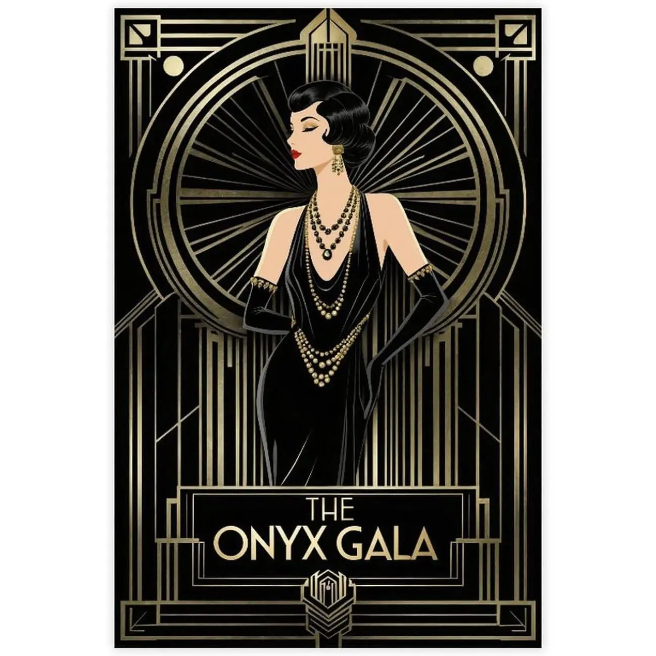 Art Deco Woman Poster - 1920s Gatsby Glam Wall Artwork, Black Gold Flapper Print, Elegant Home Decor, Frame-Style