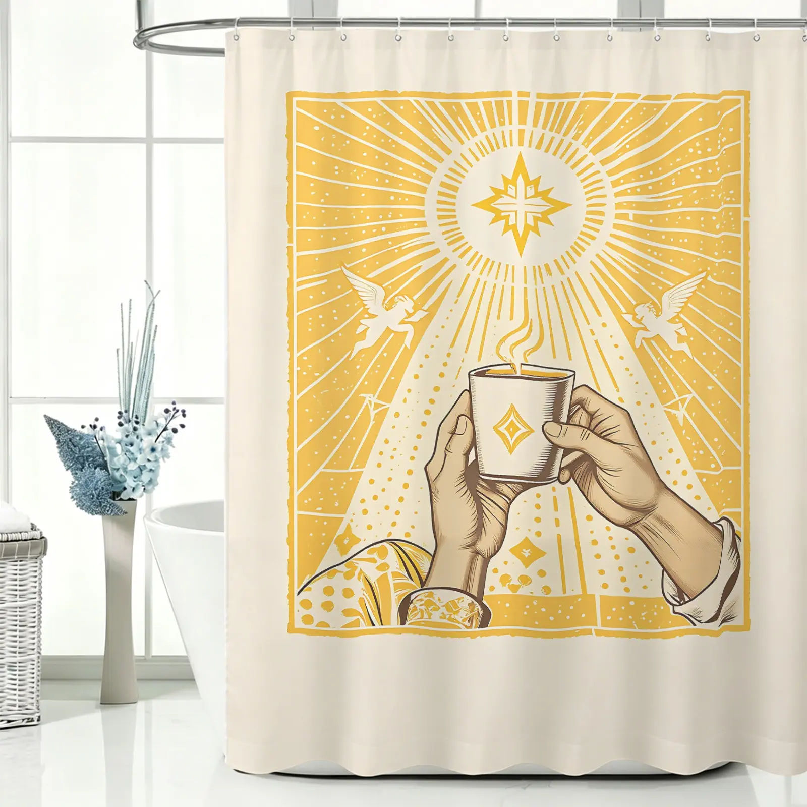 Retro Pop‑Art Comic Shower Curtain with Combined Patterns & Personalized Slogan Prints, Comes with 12 Hooks, Thick Waterproof Opaque Fabric, American Retro Comic‑Style Bathroom Soft Furnishing Partition Curtain