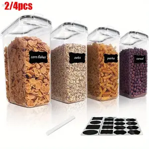 BPA-free plastic sealed food storage box 2.5L/88oz - 4-piece set with label, black, dishwasher compatible, stackable design, suitable for grains, snacks, sugar - Space-saving kitchen storage, grain dispenser, modern kitchenwareAB19Wild Motion