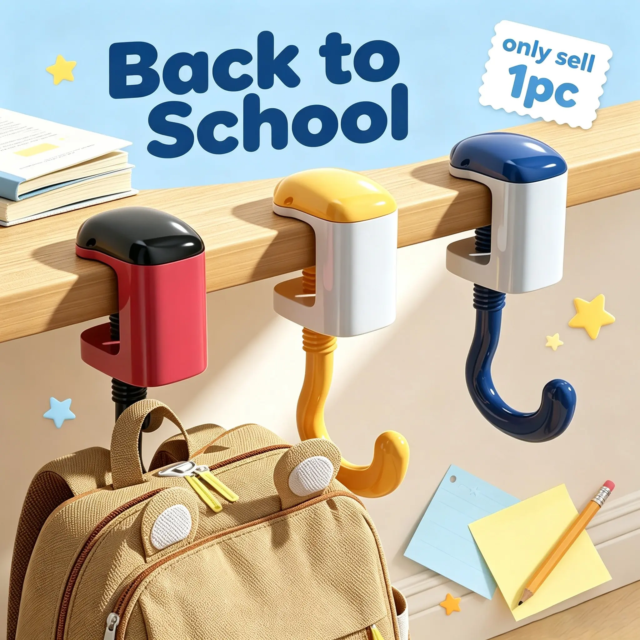 1pc Desk Bag Hook No Drill Clamp On Hanger Multifunctional Table Side Hook For School Backpack Backpack Hooks