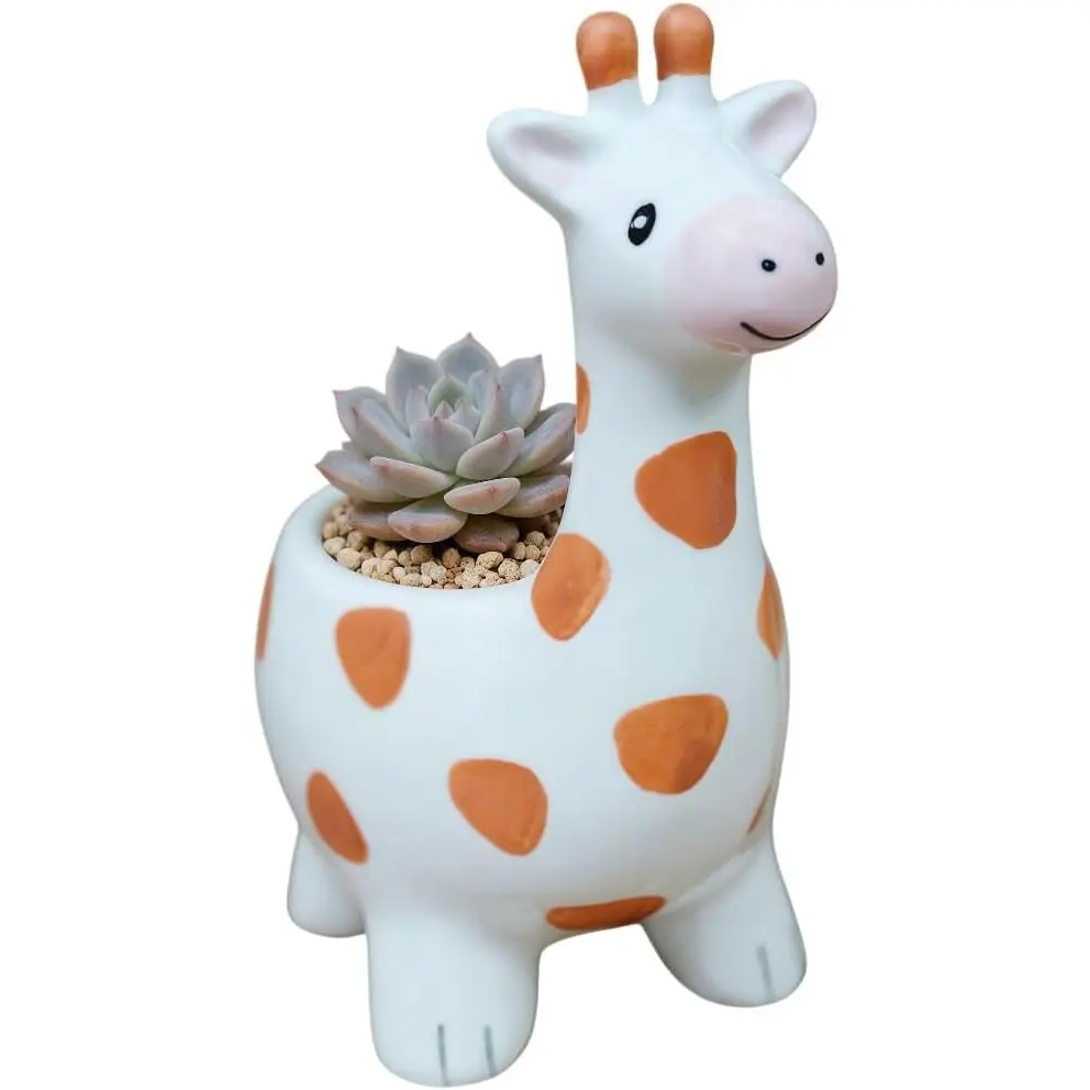 Cute Giraffe-Shaped Ceramic Succulent Planter – Hand-Painted  Flower Pot for Indoor/Outdoor , Small Potted  Container for  Office Decor (5.3 Inch Tall)