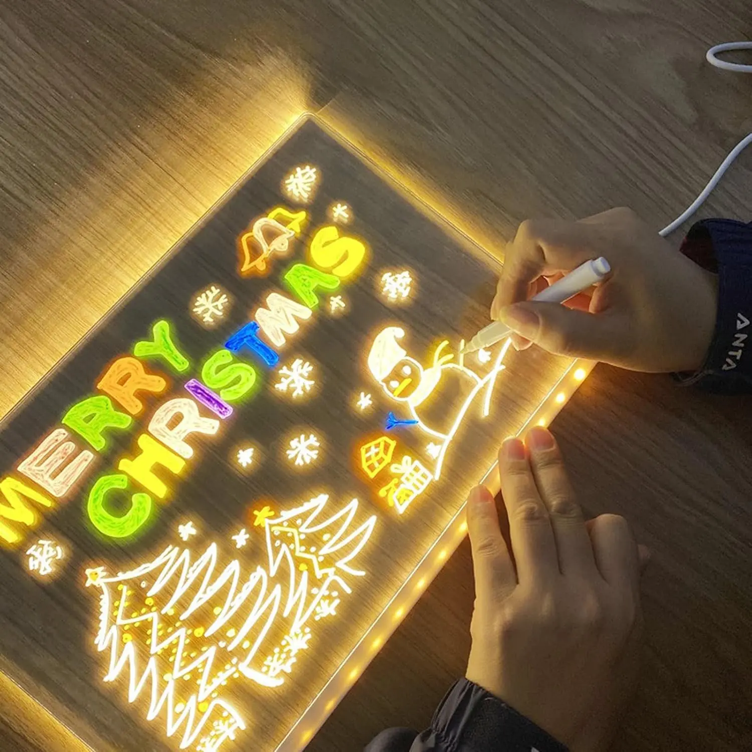 LED Note Board with Light |   Acrylic Message Marker Board with Stand and 7 Pen(11.8" X 7.9")