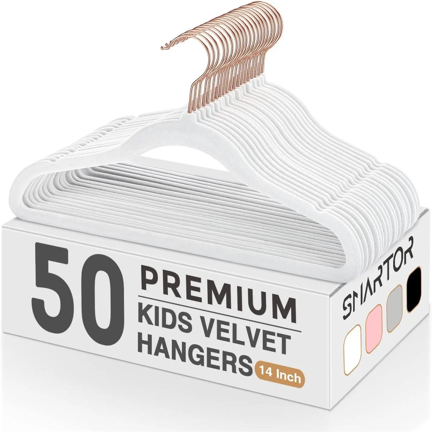 Hangers 50 Pack, 14 Inch  Non Slip  Felt Hangers for Closet, Space Saving  Clothes Hanger for Youth's ' Clothes (Rose  Hook)- White |   Hangers for Closet Storage, Space Saving  Clothes Hanger for Youth's ' Clothes (Rose  Hook)