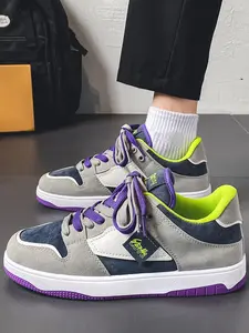 2026 Trendy Men Color Block Skate Shoes, Casual Skateboarding Shoes, Multi-tone Mixed Upper, Dual-tone Woven Laces, Soft Collar Lining, Flat Casual Sneakers Fit Daily Strolls, Street Outfits & City Trips Sizes 39-44