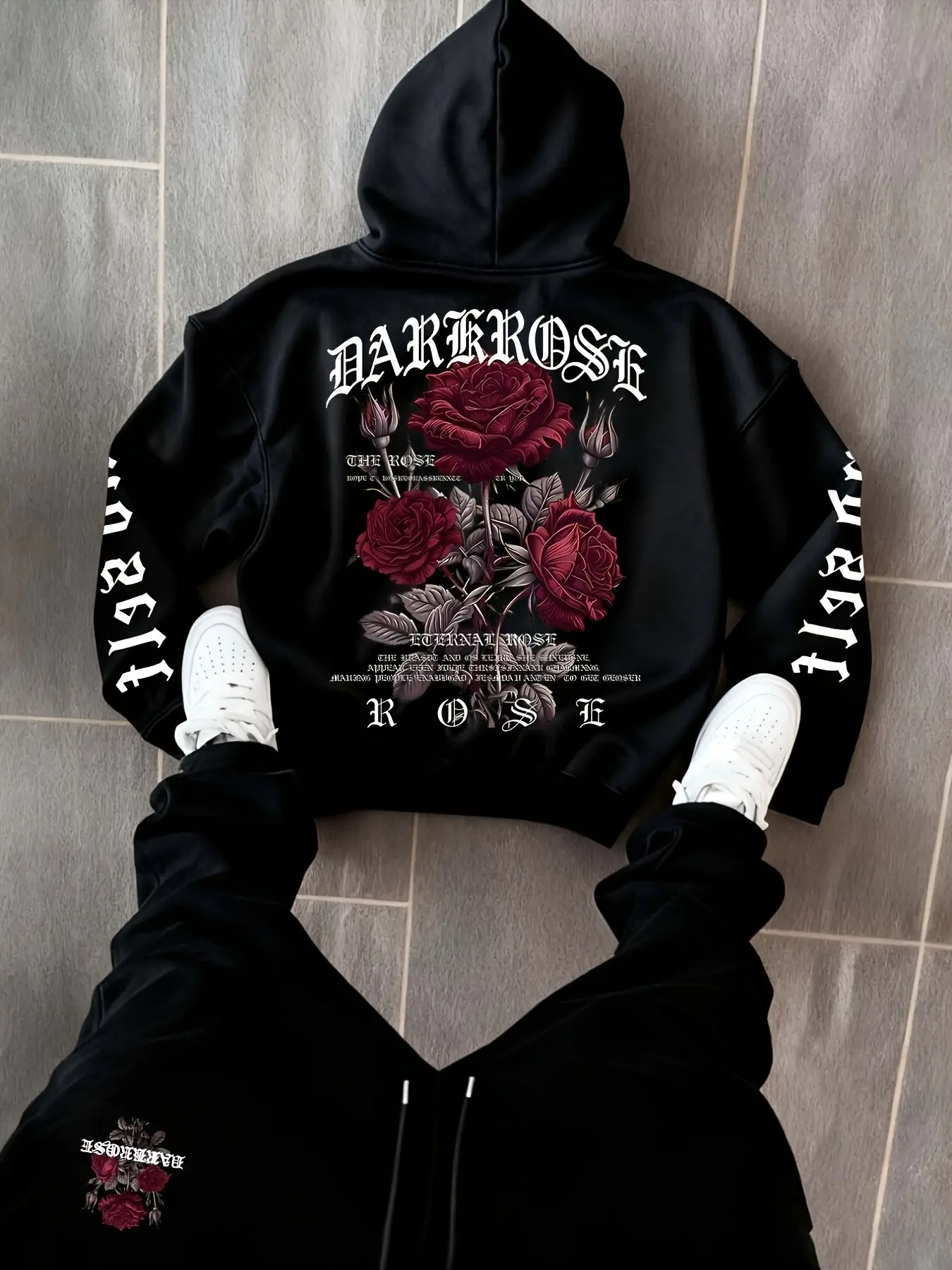 West Coast Skull Flame La Print Fleece Two-Piece Set, Hooded Kangaroo Pocket Sweatshirt with Wide Leg Pants, Thick Polar Fleece Fall Winter Warm