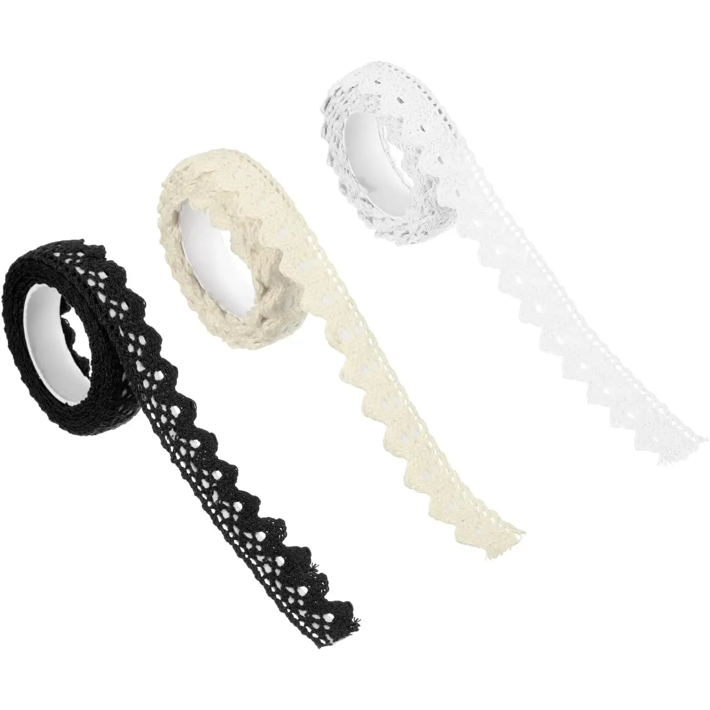 0.6" Wide 2 Yards Self-Adhesive Lace Tape Lace Ribbon, 3 Pack  Washi Trim Stickers Masking for Craft DIY Card Making, Beige/White/Black