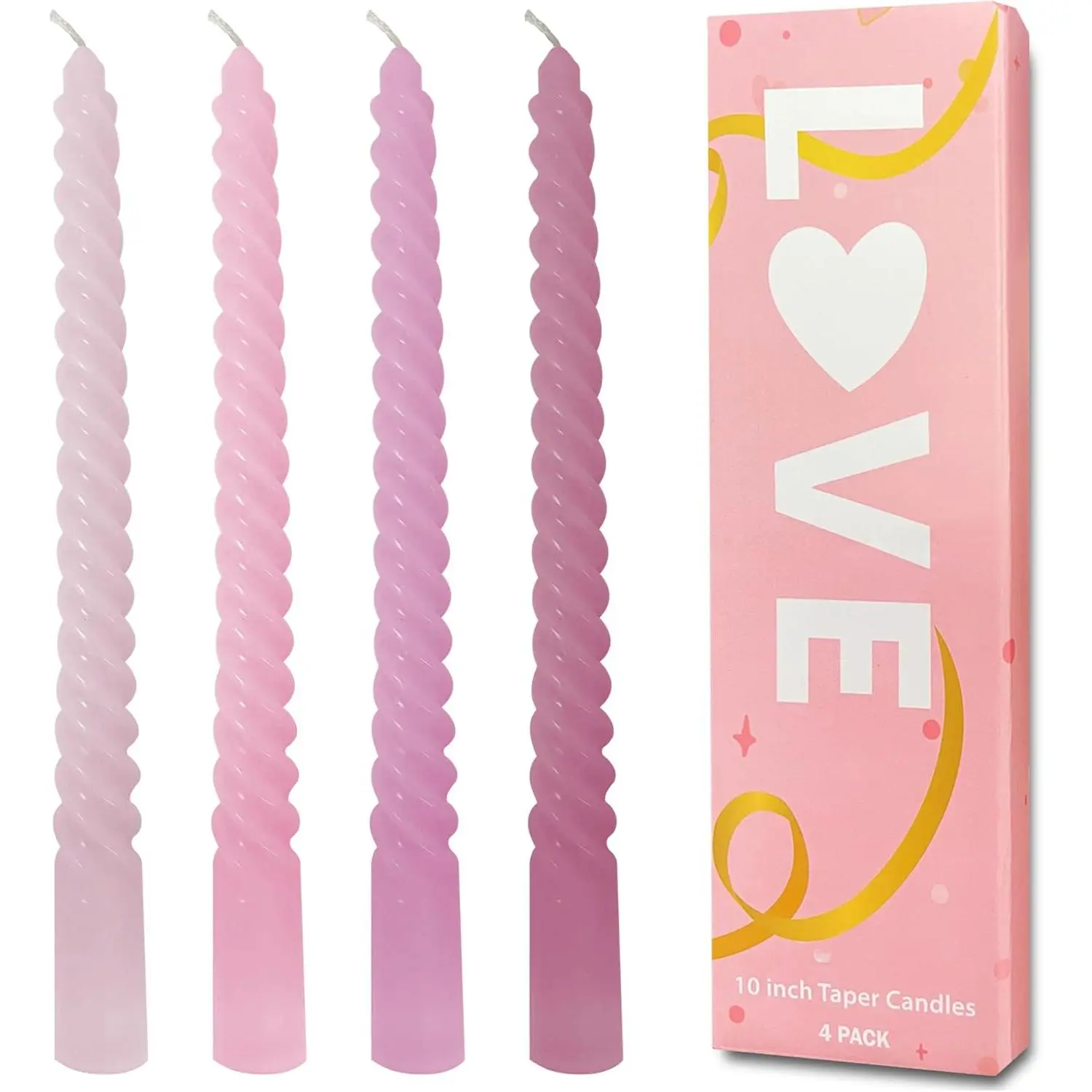Set of 4 10 inch Spiral Twisted Unscented Taper Candles for Home Kitchen Wedding Decorations Pink Series