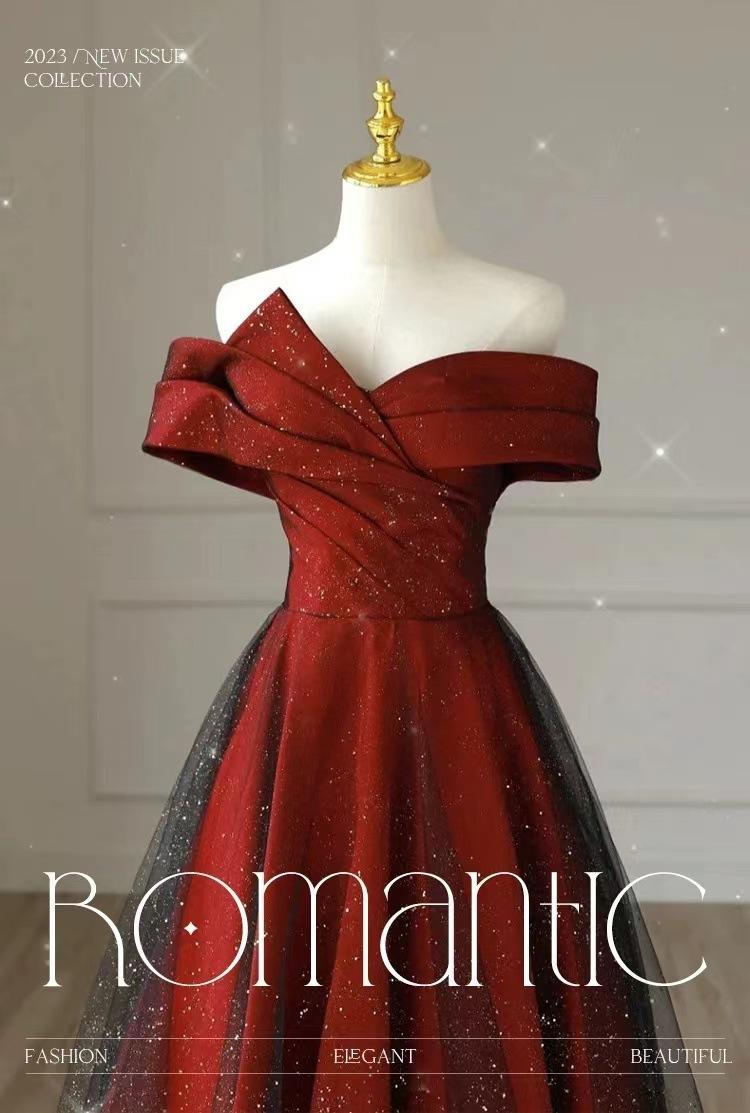 2026 New Autumn Red Toast Dress for Bride, One-Shoulder, Noble, Simple, Elegant, Slim-Fit and Skin-Brightening