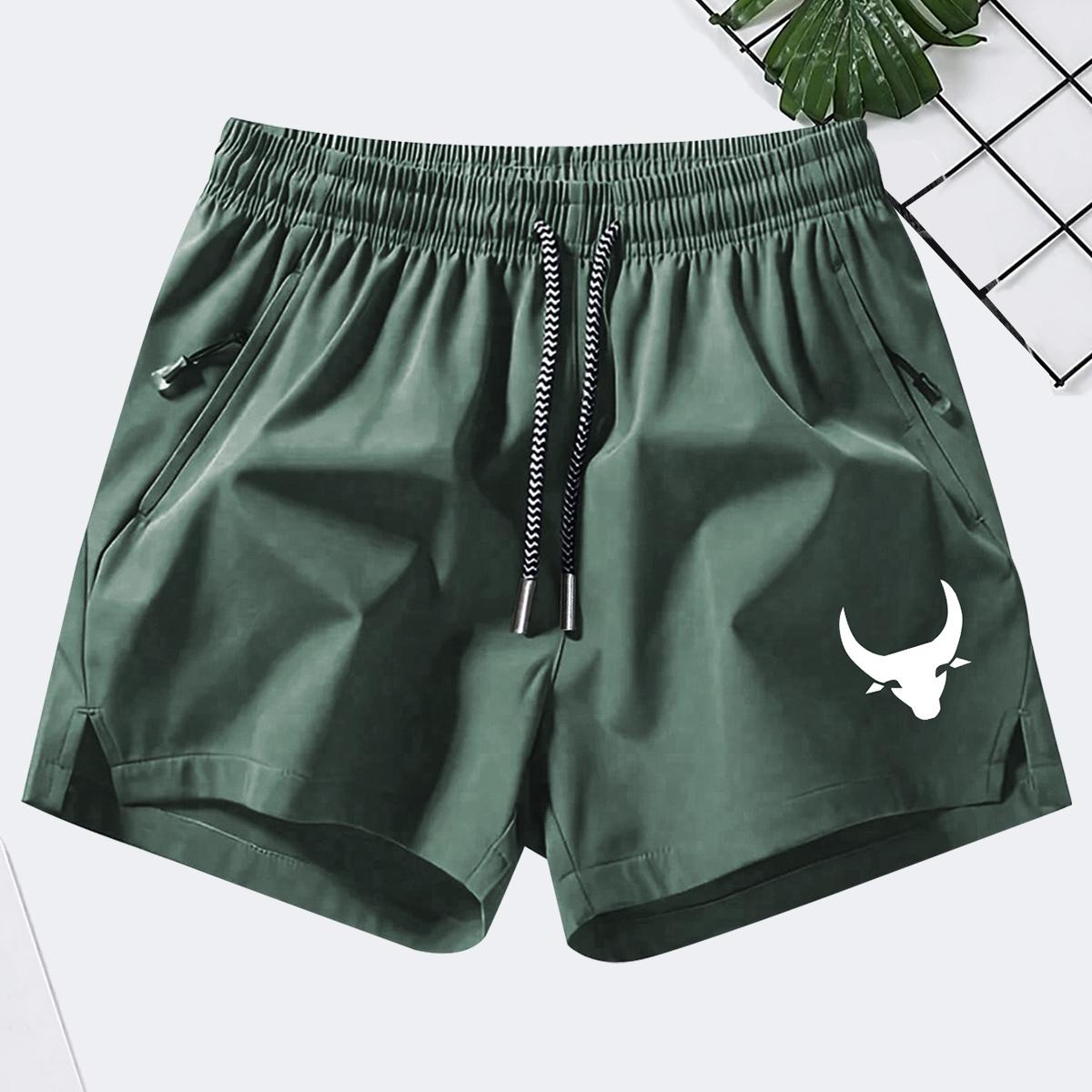 Men's two-piece sports shorts, summer casual quick-dry waistband drawstring breathable quick-dry, suitable for tennis and fitness training; animal print; men's shorts