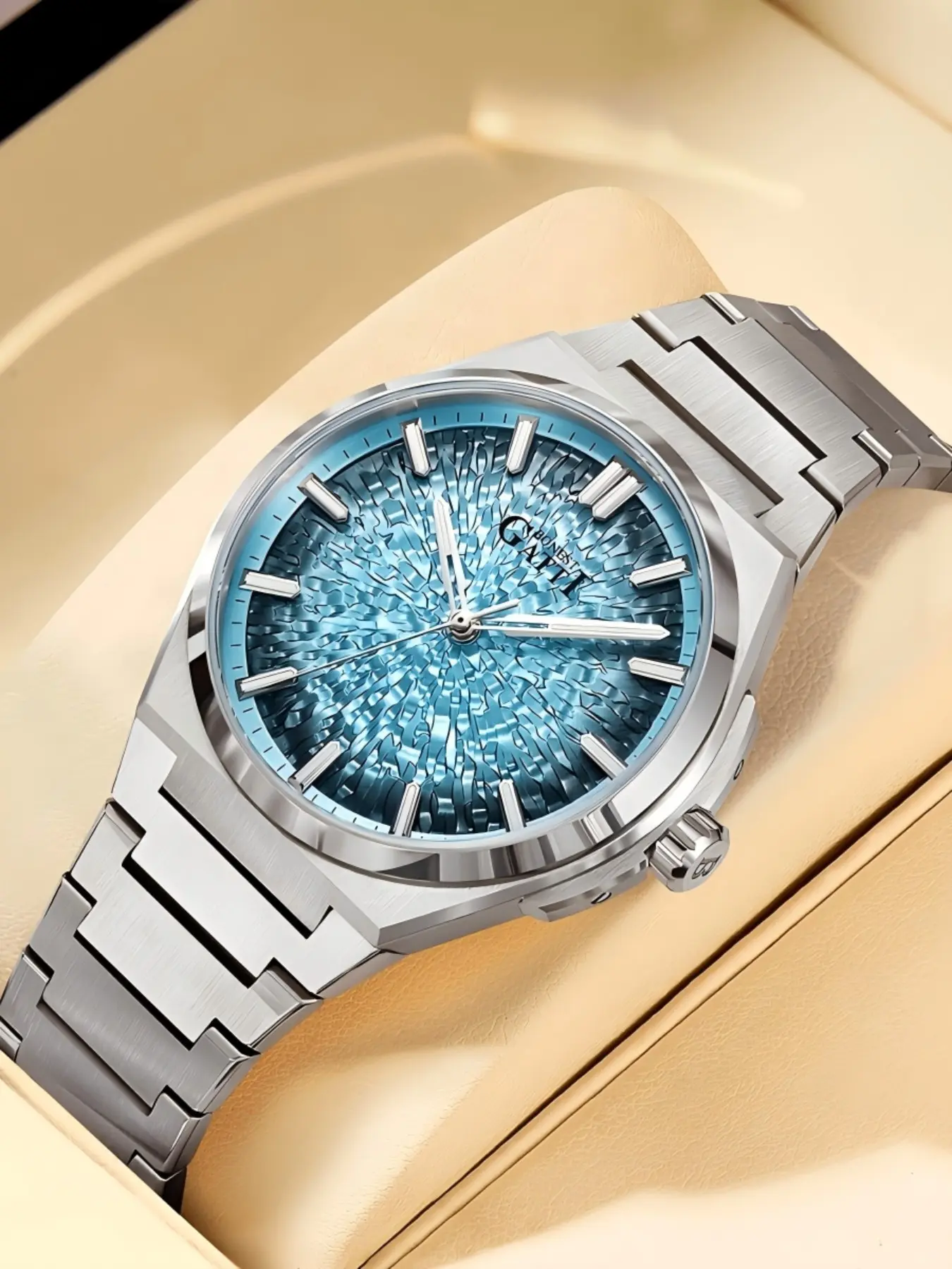 Luxury Glacier Texture Men's Steel Band Watch, Thin Feel, 3D Relief Dial, Business Casual Mechanical Style, Ideal for Daily Commute, Gift Recommendation Bg8013