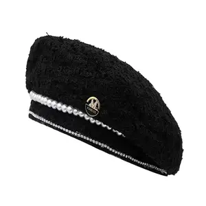 1pc Women's New -Embellished French-Style Fashion Beret with Letter Logo, Designer Versatile Painter Hat
