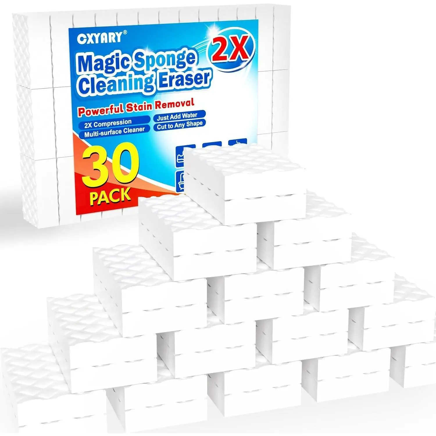 30-Pack 2X Thick Melamine Magic Eraser Sponges & Scouring Pads, High-Density Home Care Cleaning Sponges for Kitchen