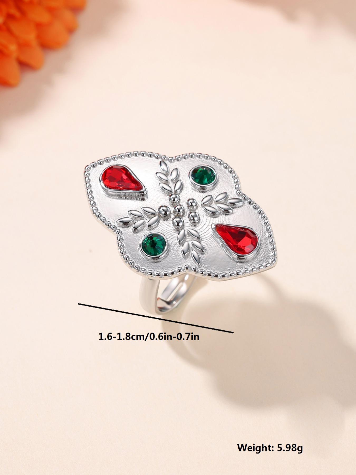 925 Sterling Silver Vintage Artificial Gemstones Decorated Ring, Fashion Jewelry for Party, Daily Clothing Decor, Trendy All-match & Exquisite Jewelry for Birthday Gift