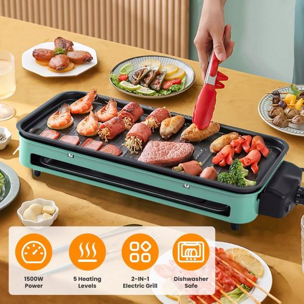 1500W Electric Indoor Grill 2-in-1 BBQ with Grill Net Removable Plate 5 Temp Control 3 Trays Dishwasher Safe for Indoor & Outdoor Parties 1500W Electric Indoor Grill 2-in-1 BBQ with Grill Net Removable Plate 5 Temp Control 3 Trays Dishwasher Safe for Indoor & Outdoor Parties