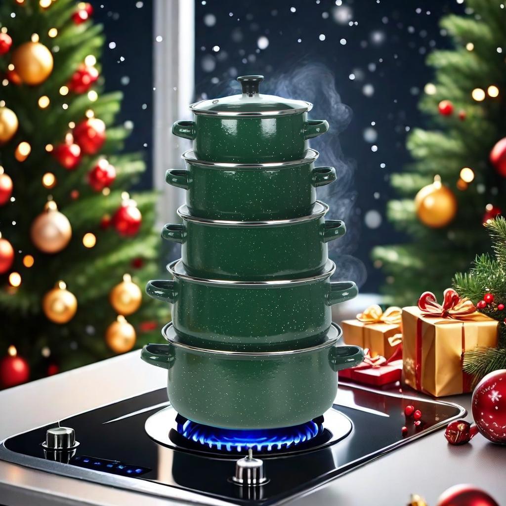 Enamel Pot Set, 5 Counts/set Multifunctional Stockpot with Lid & Handle, Stackable Pots, Ideal Cooking Tool for Home Kitchen Dining Room Barbecue